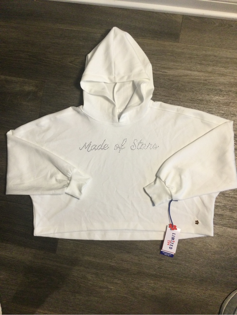 Limited Too White Hooded Pullover with Rhinestone Script